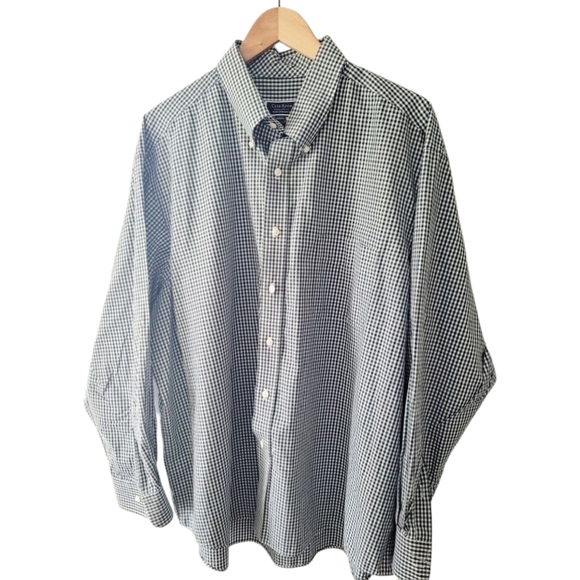 Club Room Other - Club Room Green and White Gingham Button Down Mens Shirt Size 18.5 Preppy